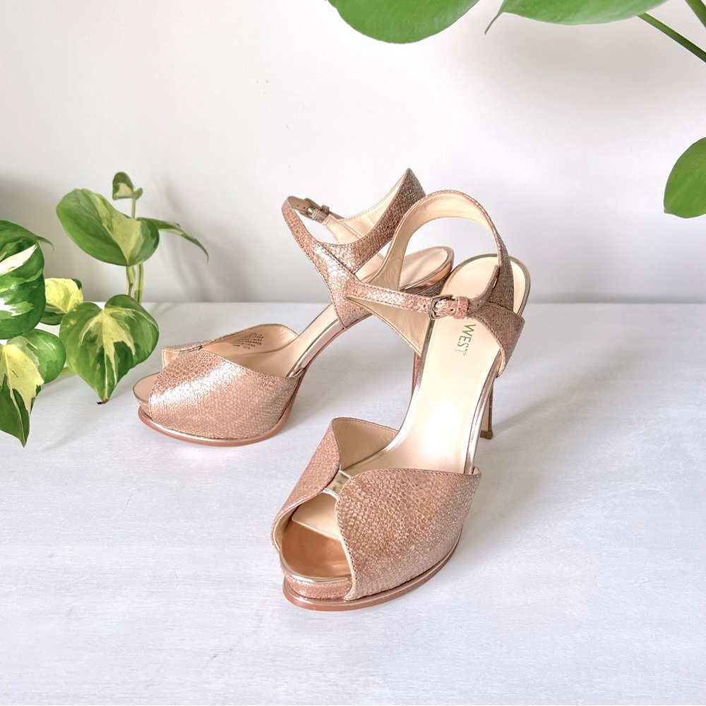 Nine West Rose Gold Stiletto Leather Heels Formal Prom Bridesmaid Sz 6.5